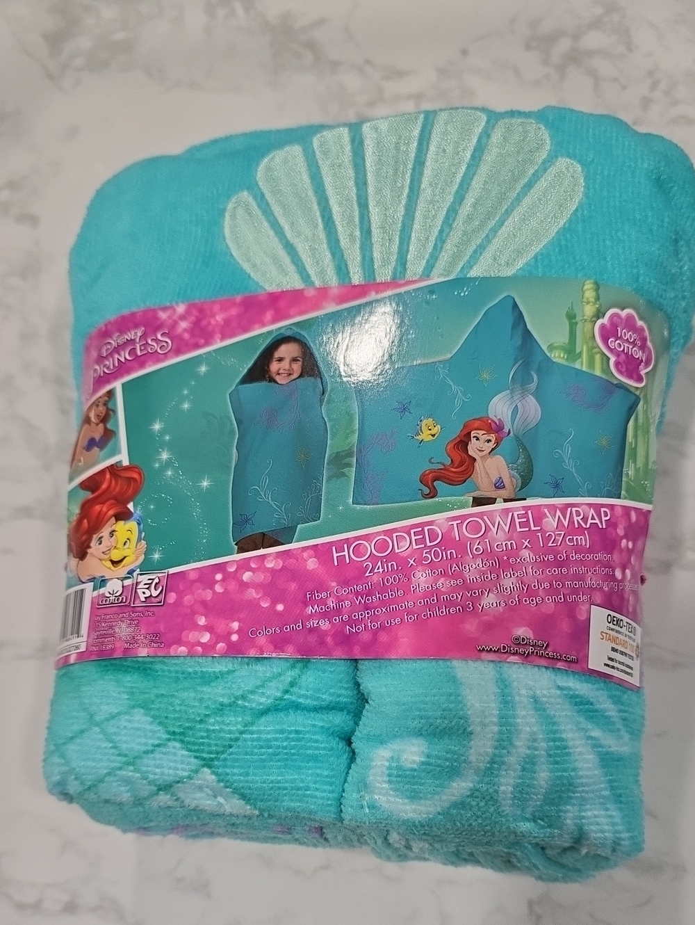 Disney The Little Mermaid Hooded Towel Wrap - Aqua Size 24in x 50in
